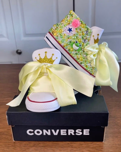 Princess & the Frog Converse | Bling Shoes | Frog Princess | Rhinestone | Birthday Theme | Personalized | Bedazzled Shoes | Kids Shoes